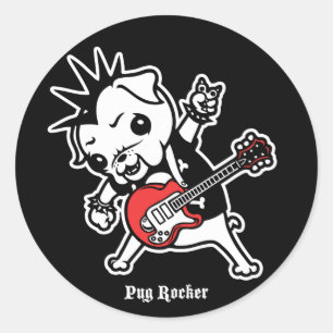 Adesivo Redondo Pug Rocker