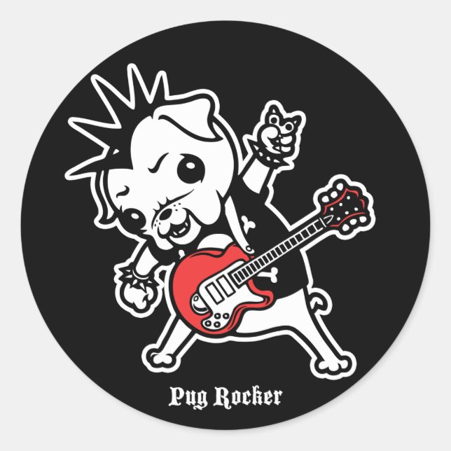Adesivo Redondo Pug Rocker (Frente)