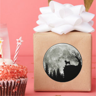 Adesivo Redondo Pug Stand On Mountain Spooky Halloween Moon