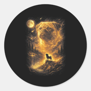 Adesivo Redondo Pug uivando para a lua vintage anos 90 meme de cac