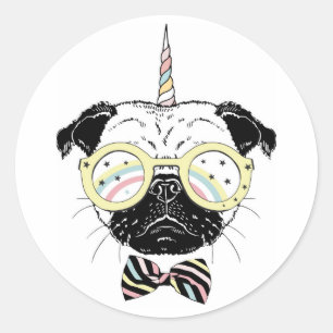 Adesivo Redondo Pug Unicorn   Ser único