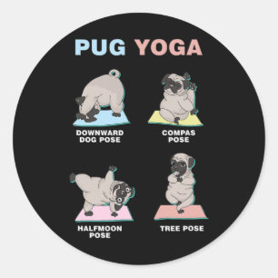 Adesivo Redondo Pug Yoga Cachorro Yogista Meditação Espiritual Cac