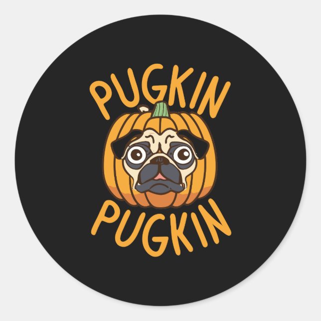 Adesivo Redondo Pugkin Pug Dog Halloween (Frente)