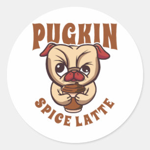 Adesivo Redondo Pugkin Spice Latte Café Pumpkin Spice Pug Propriet