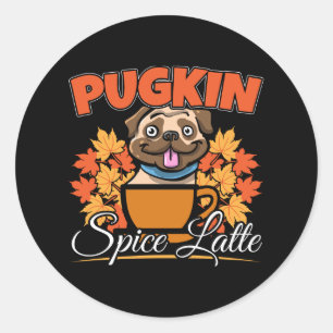 Adesivo Redondo Pugkin Spice Latte - Canino Pumpkin Pun