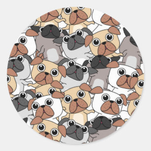 Adesivo Redondo Pugs Adoráveis