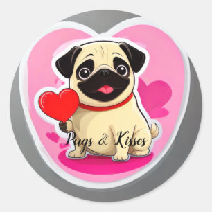 Adesivo Redondo Pugs e beijos