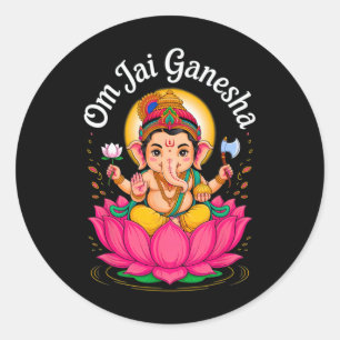 Adesivo Redondo Pujá de Ganesha hindu Deus Elefante Índia Meditaçã