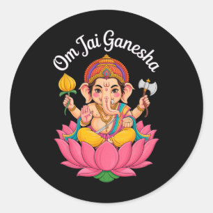Adesivo Redondo Pujá de Ganesha hindu Elefante Deus Índia Meditaçã