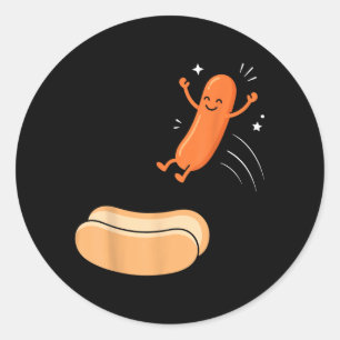 Adesivo Redondo Pulo do Cachorro-Quente Salsicha Divertida pula no