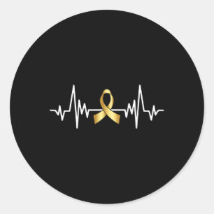 Adesivo Redondo Pulsação Com Dourada Fita Cancer De Infância Aware