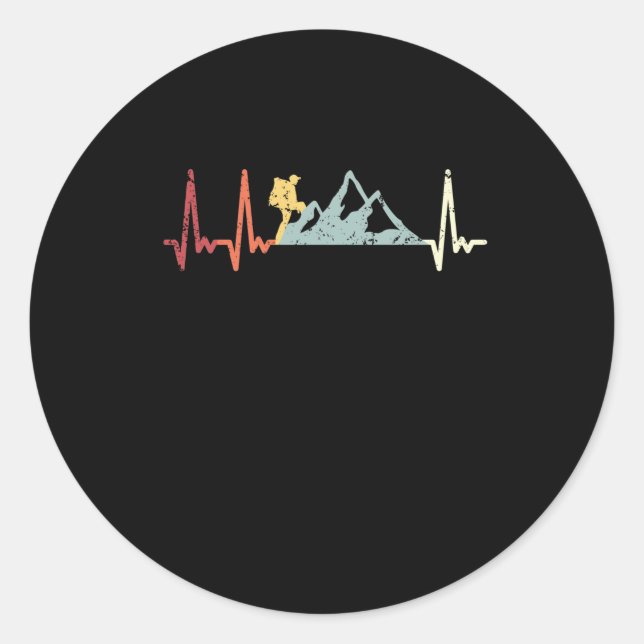 Adesivo Redondo Pulso de montanha escalada com batimento cardíaco  (Frente)