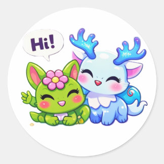 Adesivo Redondo Pulspunkys Kawaii Fantasy Creature Sticker