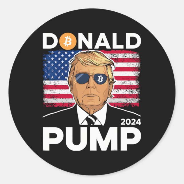 Adesivo Redondo Pump Bitmoney Funny Trump 2024 Crypto (Frente)