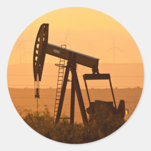 Adesivo Redondo Pump Jack Pumping Oil In West Texas, EUA