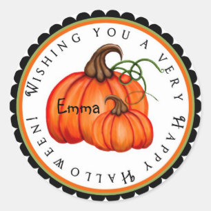Adesivo Redondo Pumpkin and Gourds Halloween Tratar Stickers