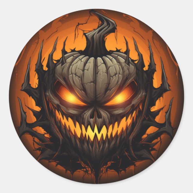 Adesivo Redondo Pumpkin assustador do Halloween (Frente)