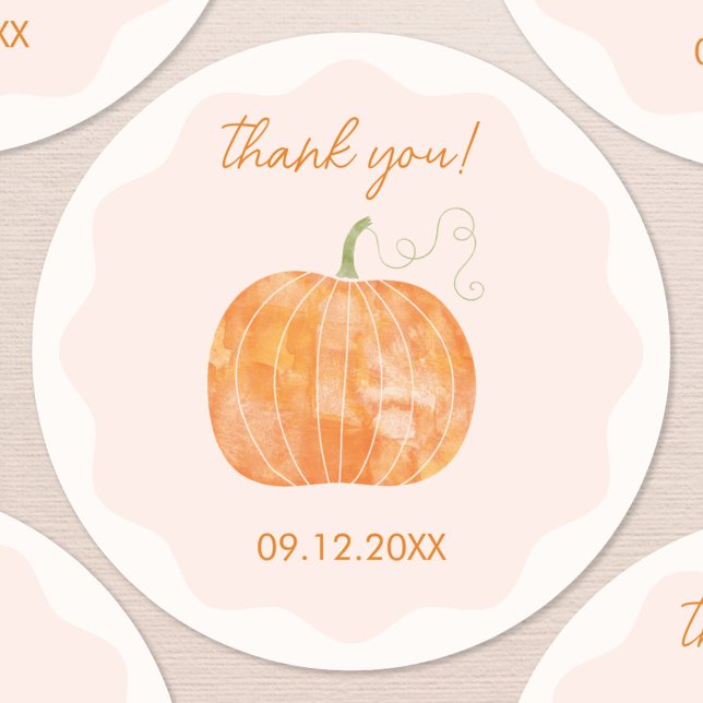 Adesivo Redondo Pumpkin Autumn Fall Obrigado Data (Pumpkin autumn fall thank you sticker with custom date)