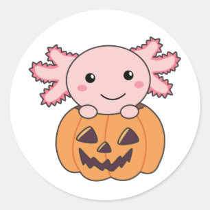 Adesivo Redondo Pumpkin Axolotl Amava Animais Doce Para O Hallowee