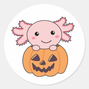 Adesivo Redondo Pumpkin Axolotl Amava Animais Doce Para O Hallowee