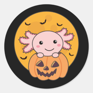 Adesivo Redondo Pumpkin Axolotl Amava Animais Doce Para O Hallowee