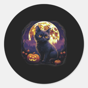 Adesivo Redondo Pumpkin Black Cat Halloween Vintage Costume Para A