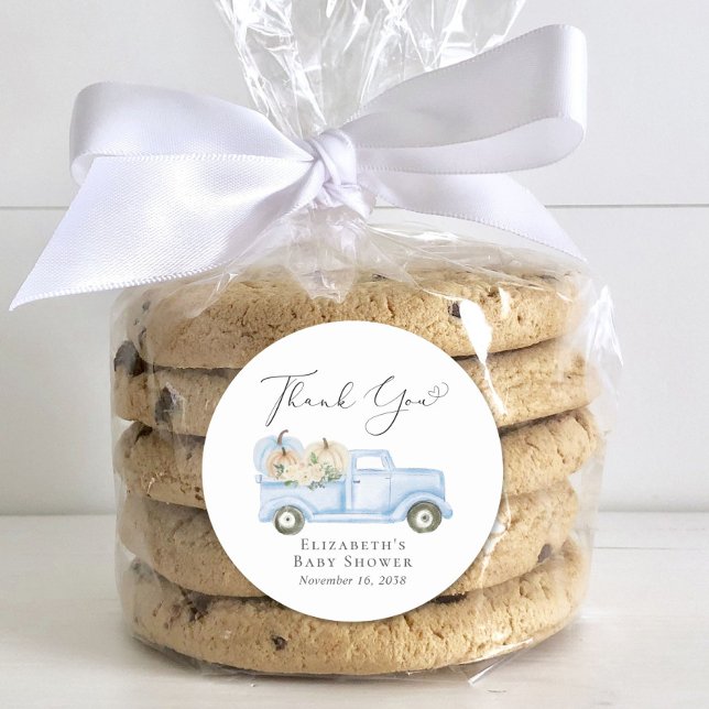 Adesivo Redondo Pumpkin Blue Truck Baby Boy Chá Obrigado (Criador carregado)