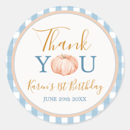 Adesivo Redondo Pumpkin Boho Blue Gingham primeiro aniversario Obr