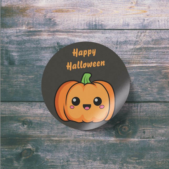 Adesivo Redondo Pumpkin bonito de Halloween (Happy Halloween Cute Pumpkin Sticker)