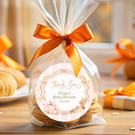Adesivo Redondo Pumpkin Bow Fall Floral Baby Shower Thank You