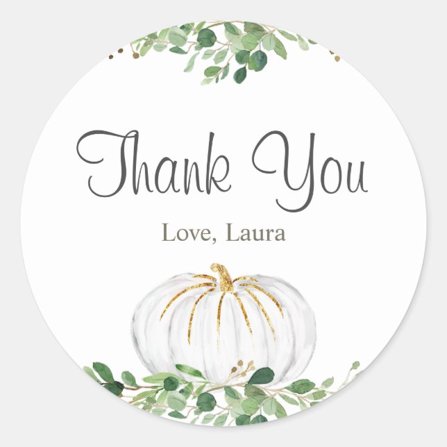 Adesivo Redondo Pumpkin branco Chá de fraldas verbal (Frente)