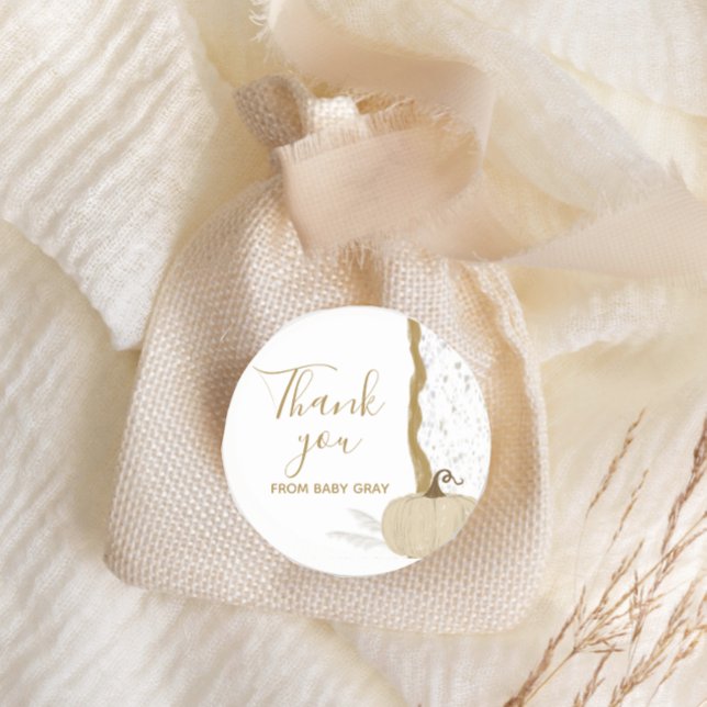 Adesivo Redondo Pumpkin branco do Chá de fraldas de outono (Criador carregado)