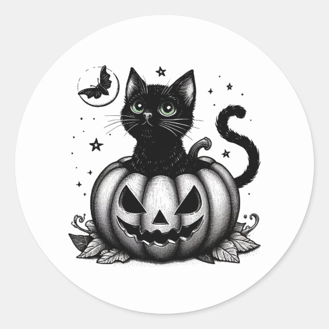 Adesivo Redondo Pumpkin Cat Classic Round Sticker (Frente)