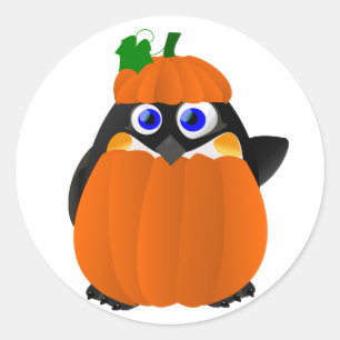 Adesivo Redondo Pumpkin Costume Halloween Penguin