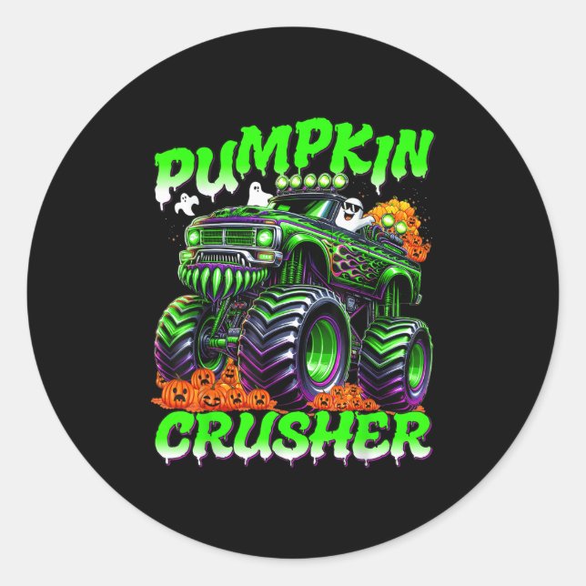 Adesivo Redondo Pumpkin Crusher Monster Truck Ghosts Halloween For (Frente)