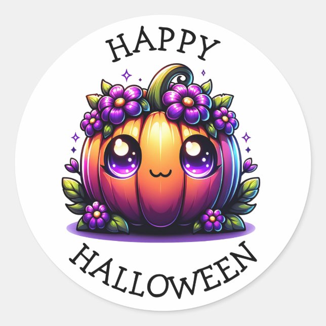 Adesivo Redondo Pumpkin Cute Chibi Halloween (Frente)