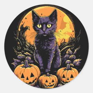 Adesivo Redondo Pumpkin de Dia das Bruxas Negro Spooky