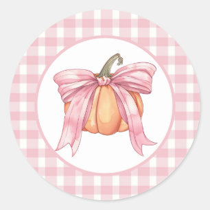 Adesivo Redondo Pumpkin De Fita Rosa, Gingham Coquette Fall