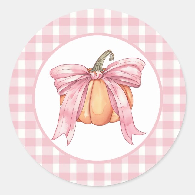 Adesivo Redondo Pumpkin De Fita Rosa, Gingham Coquette Fall (Frente)