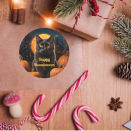 Adesivo Redondo Pumpkin de Gato Feliz