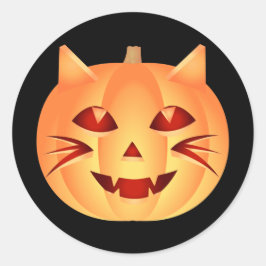 Adesivo Redondo Pumpkin de Gato Halloween