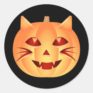 Adesivo Redondo Pumpkin de Gato Halloween