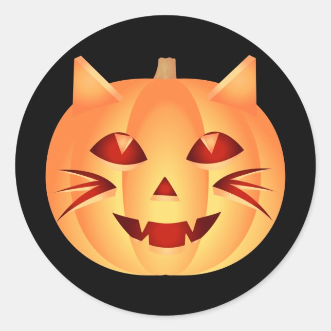 Adesivo Redondo Pumpkin de Gato Halloween (Frente)