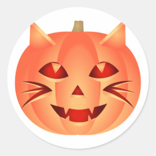 Adesivo Redondo Pumpkin de Gato Halloween