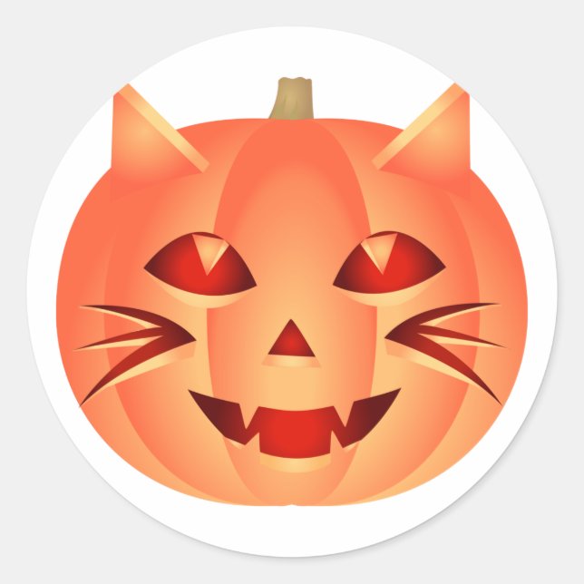 Adesivo Redondo Pumpkin de Gato Halloween (Frente)