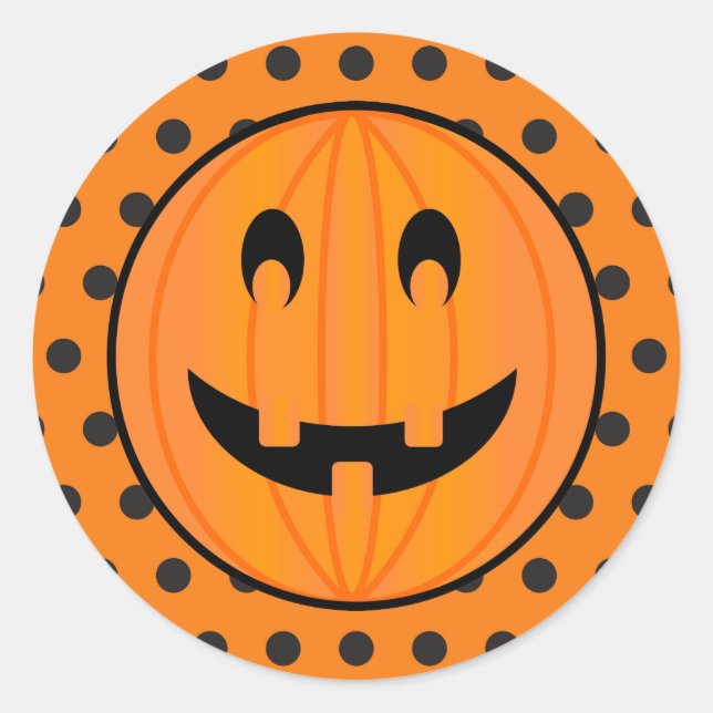 Adesivo Redondo Pumpkin de Halloween e pontos de Polka (Frente)