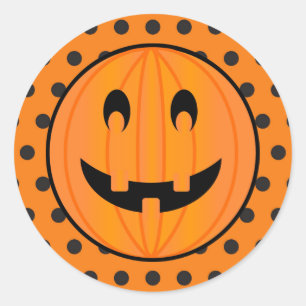 Adesivo Redondo Pumpkin de Halloween e pontos de Polka