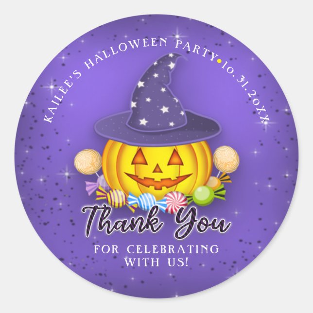 Adesivo Redondo Pumpkin de Halloween Puro e Esparso Obrigado (Frente)