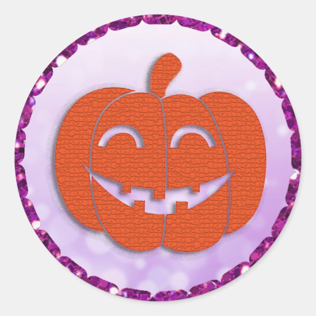 Adesivo Redondo Pumpkin de Halloween Roxo e Laranja (Frente)