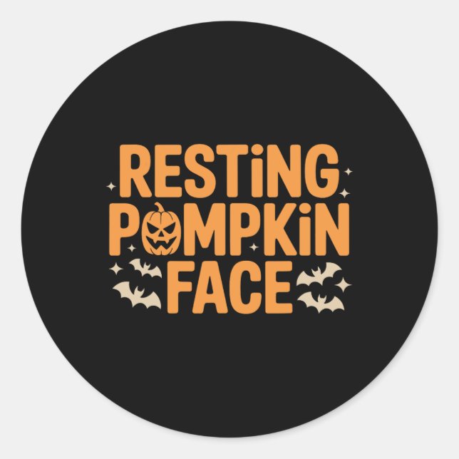 Adesivo Redondo Pumpkin Face Negrito T Halloween Tee (Frente)